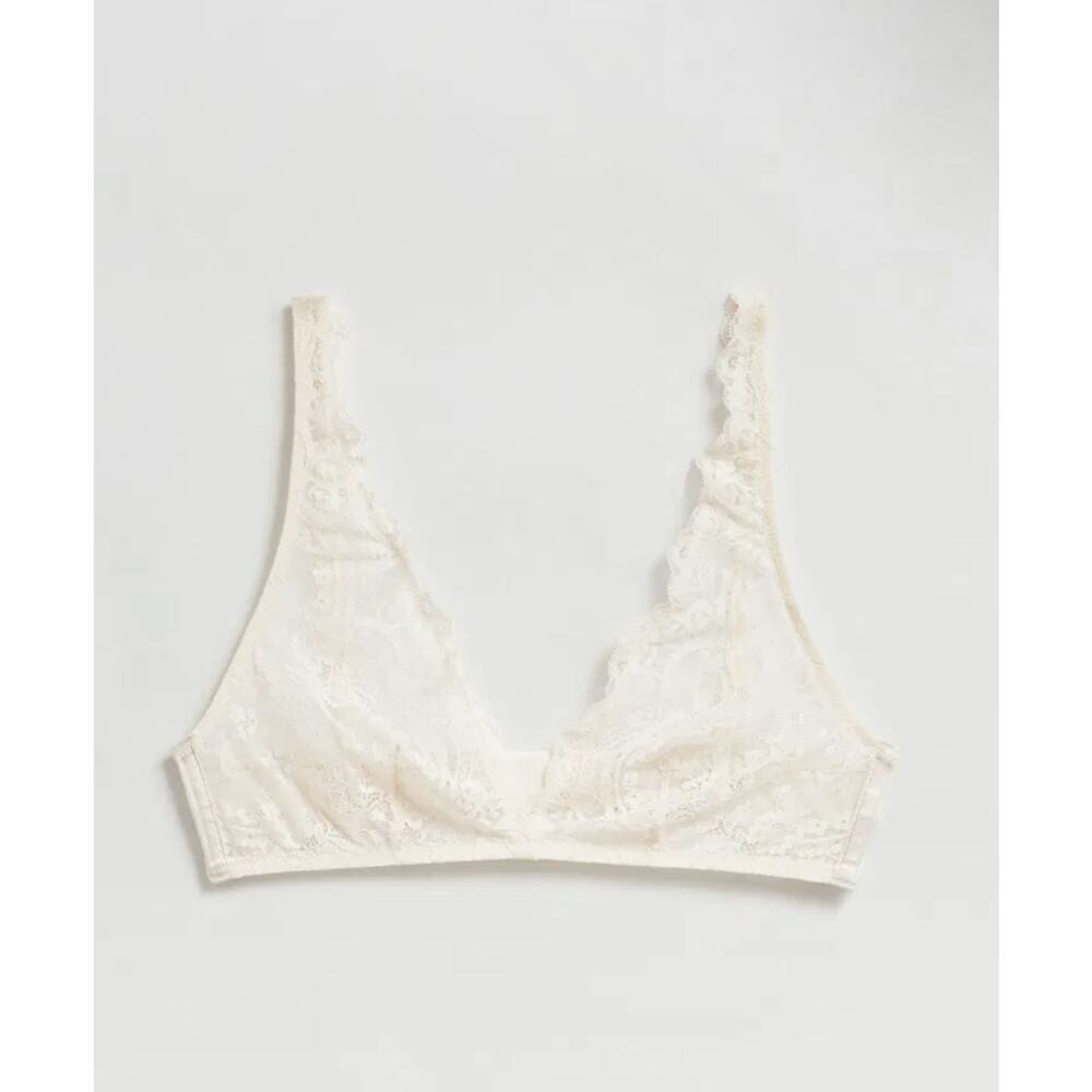 & Other Stories Size 4 Lace Triangle Bra White Cream Sheer Adjustable Straps